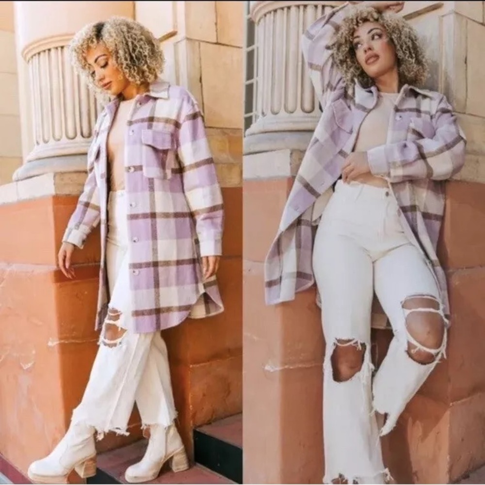 NWT;Blank NYC LONG PLAID SHACKET 🌸